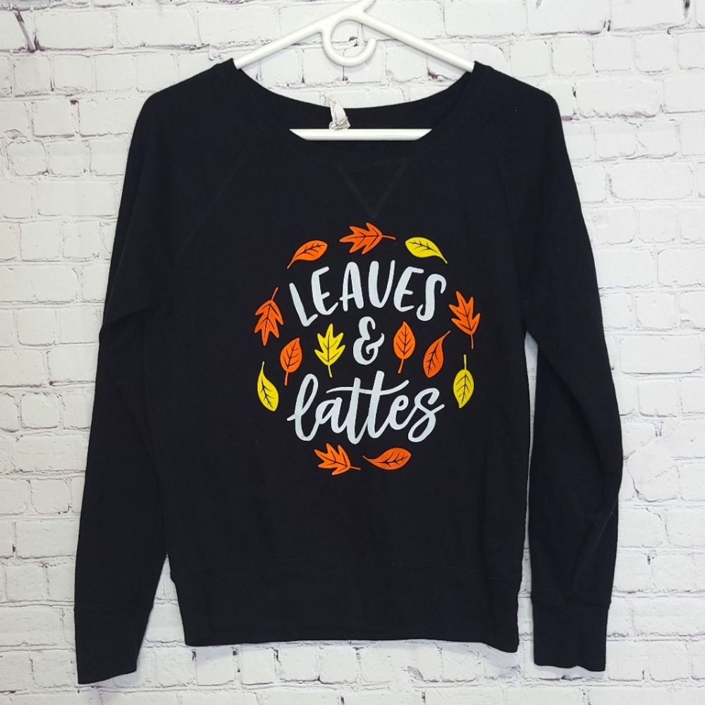 BOGO 🌷 Leaves & Lattes Swoop Neck Sweater | Black | Size Small